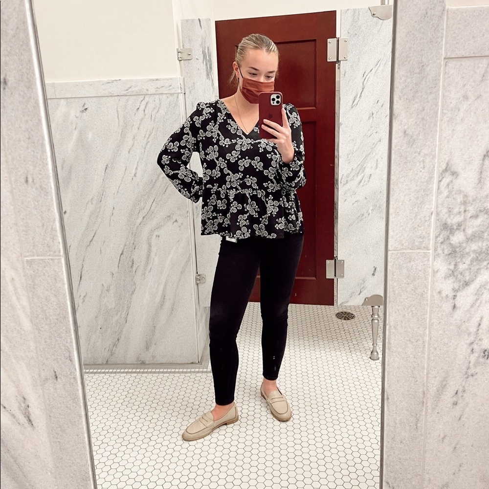 Black and White Printed Blouse for Ann Taylor Loft